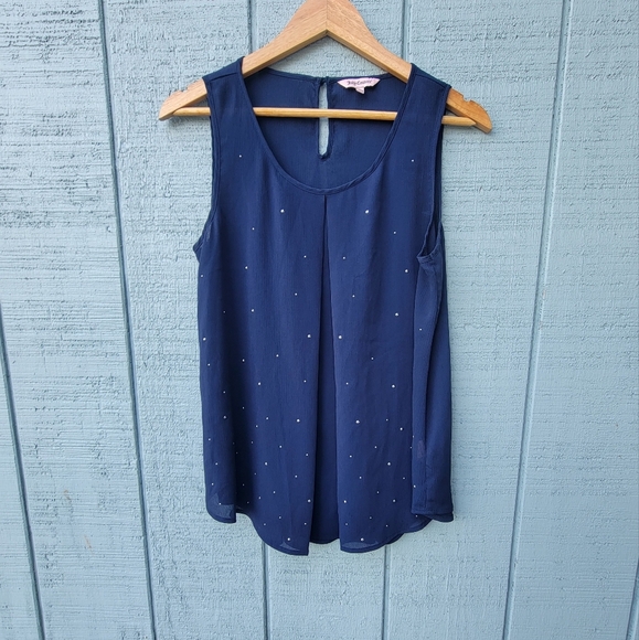 Juicy Couture Studded Flowy Tank Top Blouse sz L Navy Chic Feminine Edgy - Picture 1 of 8